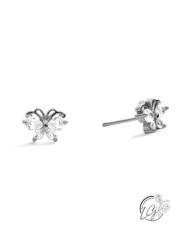 Multi Stud Earrings with Chains -Crystal Butterfly Stud Earrings