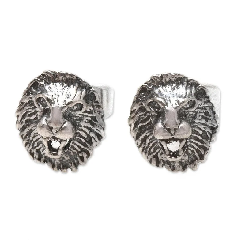 Stud Earrings for Wedding Ceremony -NOVICA Lion Mane, Sterling silver stud earrings - 0.4*0.3