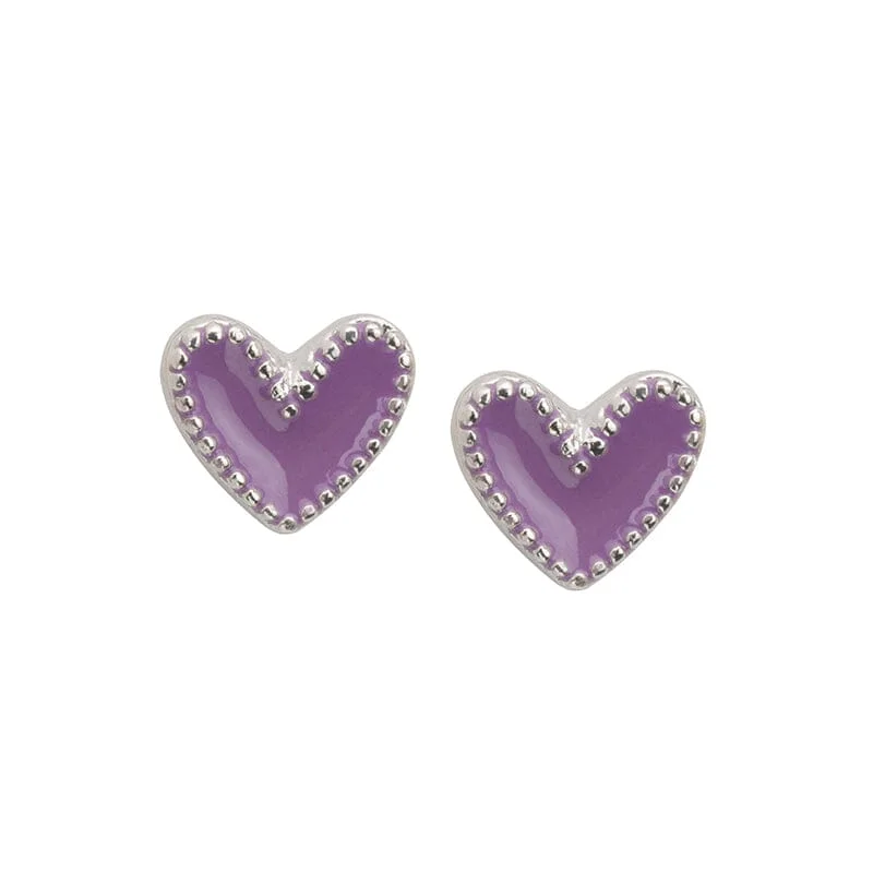 Stud Earrings for Valentine's Day -Heart Stud Earrings in Purple