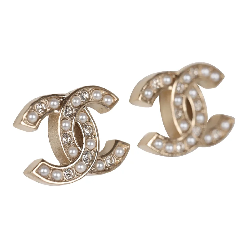 Punk Stud Earrings with Spikes -Chanel Gold Crystal and Pearl CC Stud Earrings