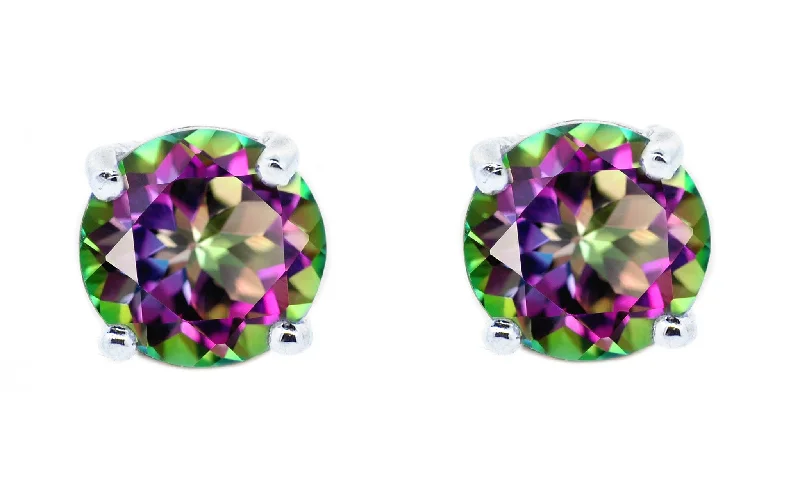 Stud Earrings with Crown Designs -1ct - Sophisticated Sterling Silver Mystic Topaz Stud Earrings