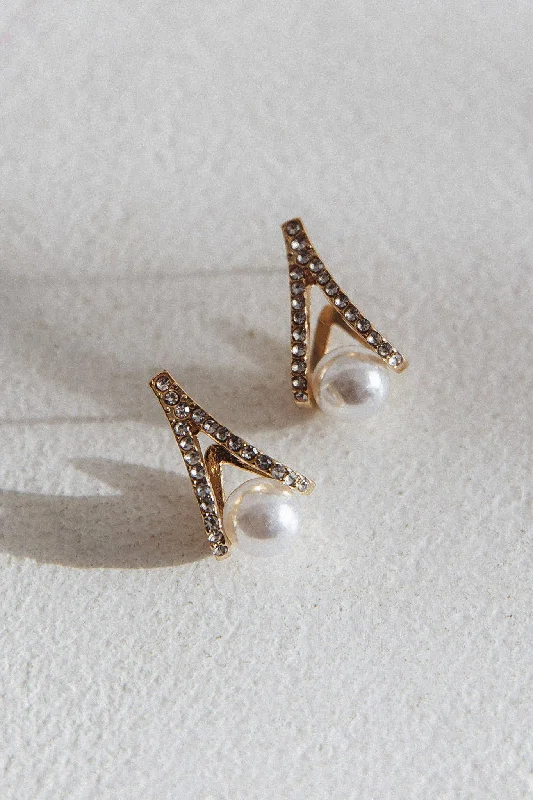 Diamond Stud Earrings for Luxury -Smile Bright Pearl Zircon Stud Earrings Gold