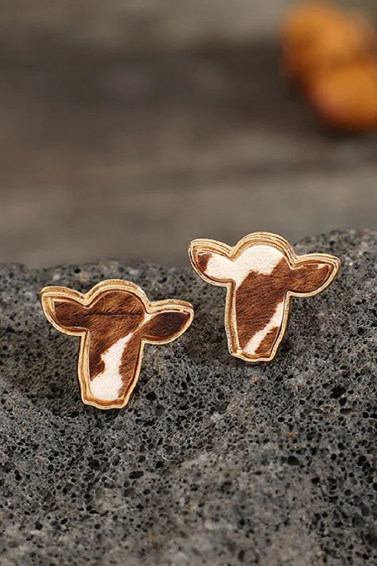 Tarnish Resistant Stud Earrings for Longevity -Stud Earrings PU Leather Bull Head Shape Brown Alloy Women Fashion Jewelry