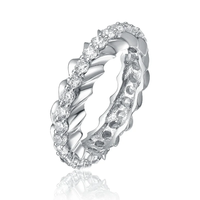 Rings with hammered silver for rustic appeal -Rachel Glauber Rhodium Plated Oval Cubic Zirconia Band Ring