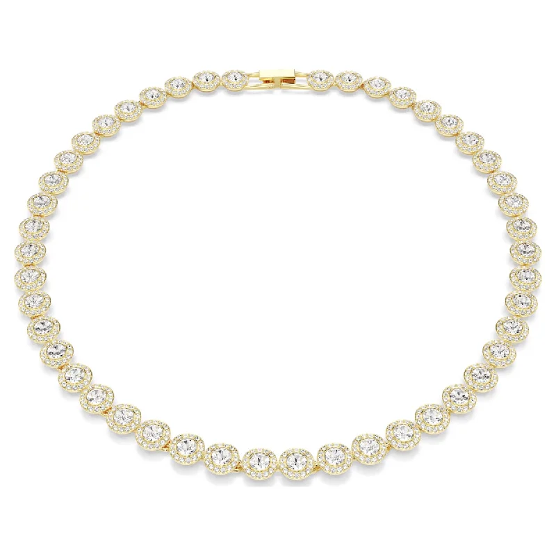 Bracelets with pearl beads for classic beauty -Swarovski Angelic Crystal Halo Tennis Bracelet in Yellow Tone Plate