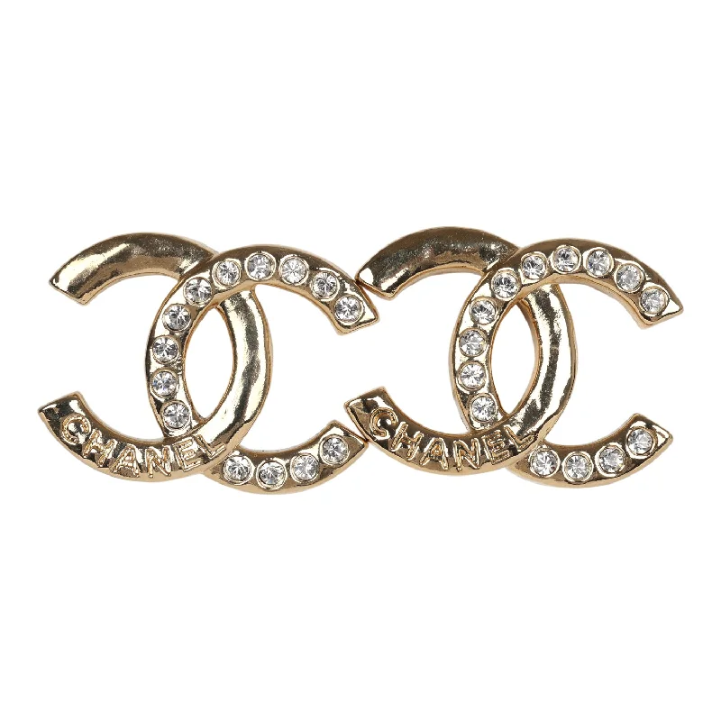 Stud Earrings with Matte Finish -Chanel Crystal CC Stud Earrings Gold Tone Hardware