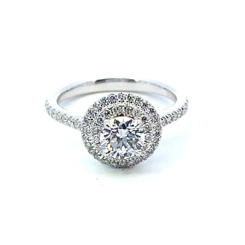 Rings with vintage claw prongs for elegance -14K White Gold 1.23ctw Round Lab Diamond Halo Engagement Ring