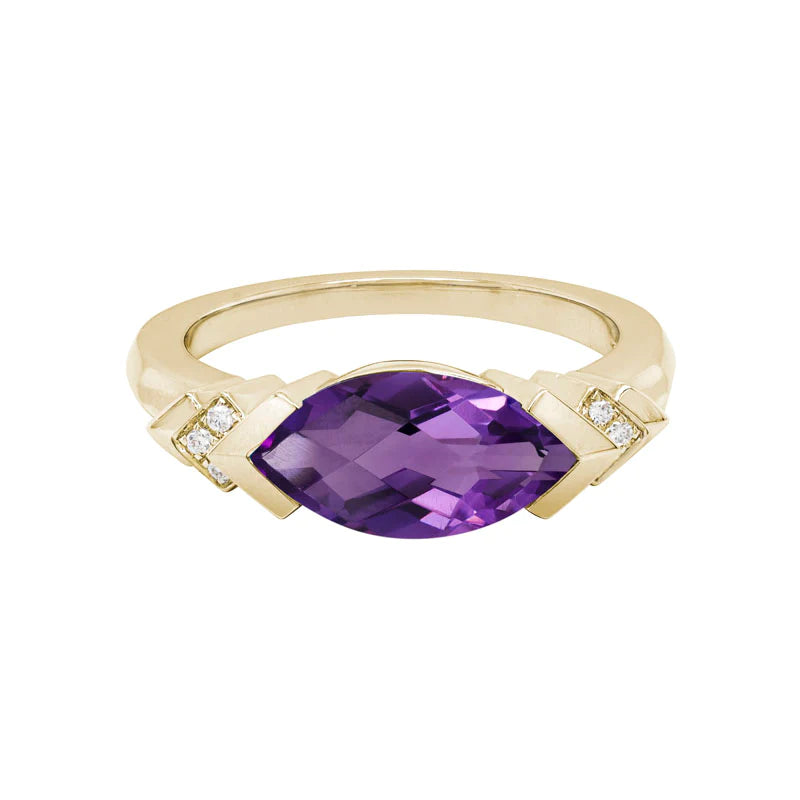 Rings with vintage-inspired emerald for luxury -14k Gold Amethyst and Diamond Accent Ring