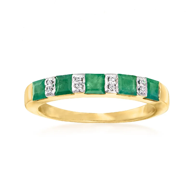 Rings with tiger eye bands for warmth -Ross-Simons Emerald Ring With Diamond Accents in 18kt Gold Over Sterling