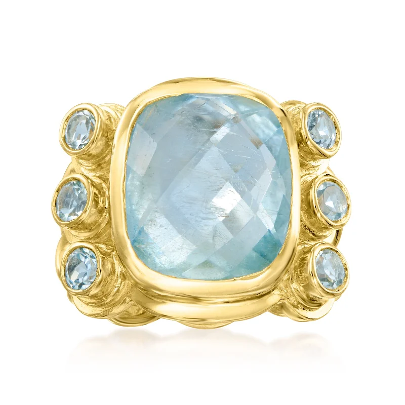 Rings with wide bands for statement wear -Ross-Simons Aquamarine and . Sky Blue Topaz Ring in 18kt Gold Over Sterling