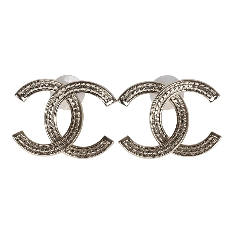 Stud Earrings with Crystals -Chanel Large CC Stud Earrings Gold Tone Metal