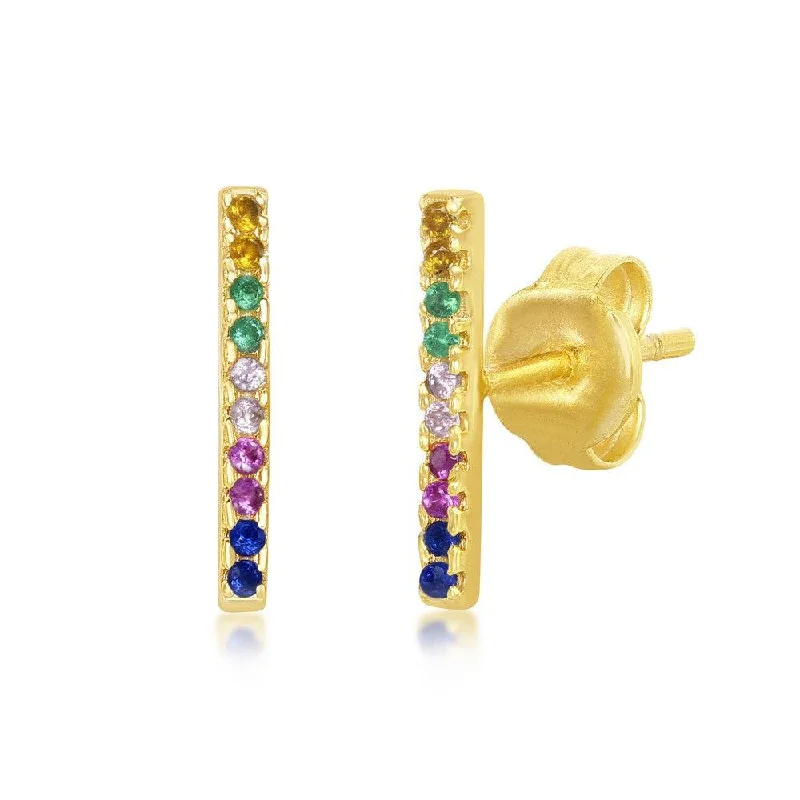 Stud Earrings for Prom Night -Sterling Silver Gold Plated Rainbow CZ Stud Earrings