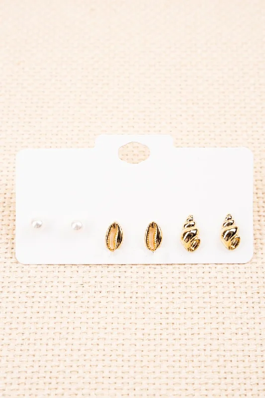 Magnetic Closure Stud Earrings for Easy -SALE! Seaside Goldtone Stud Earrings 3 Pair Set