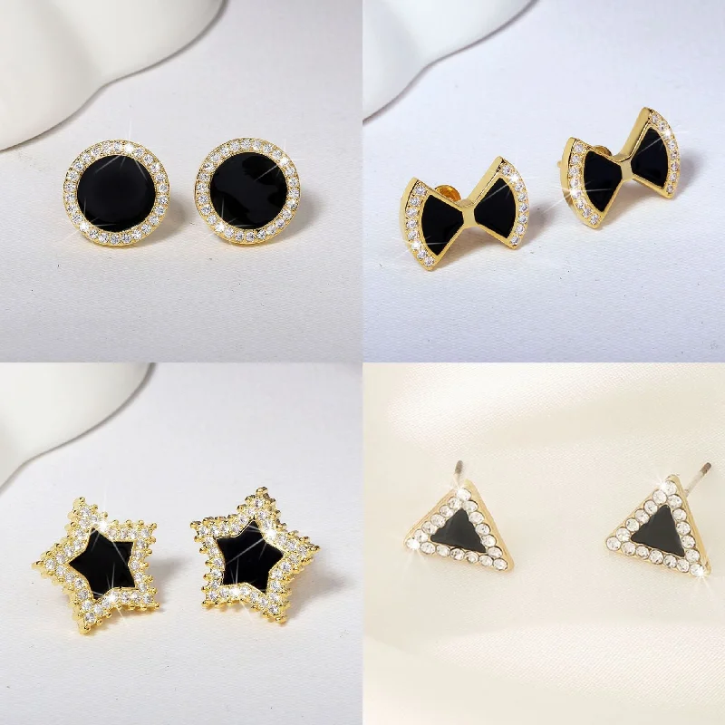 Stud Earrings for Travel Look -Wholesale S925 Silver Needle Black Triangular Stud Earrings