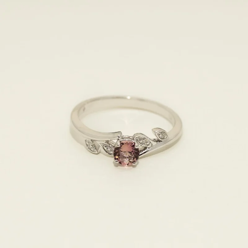 Rings with floral amethyst for romantic touch -Maine Pink Tourmaline Ring in 14kt White Gold with Diamonds (.02ct tw)