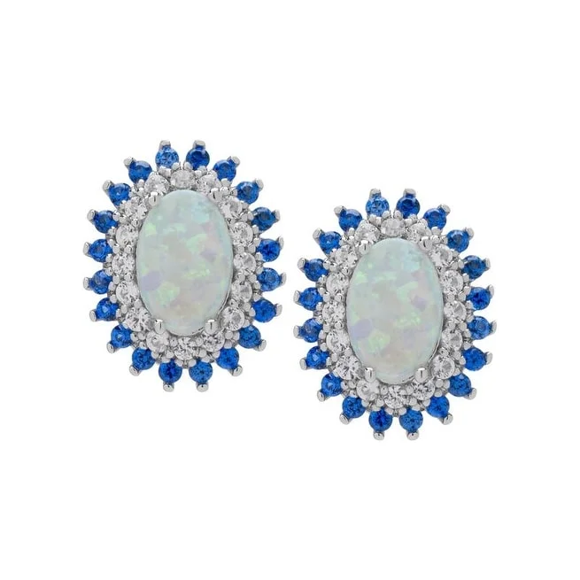 Stud Earrings for Gym Workout -Victoria Townsend .925 Sterling Silver Blue Spinel & Lab Opal Oval Stud Earrings - White