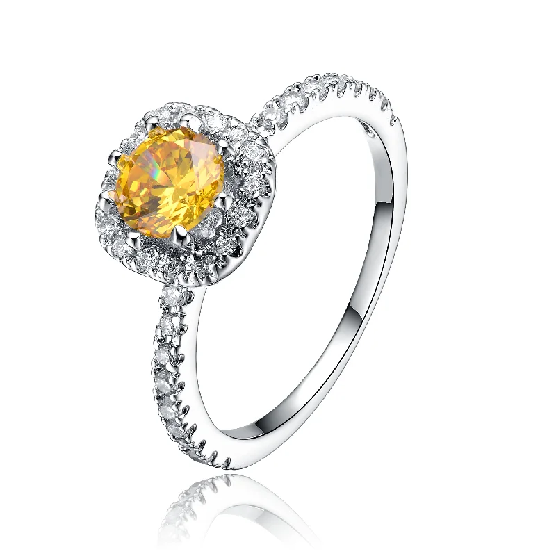 Rings with matte gold for subtle luxury -GENEVIVE Sterling Silver Yellow Cubic Zirconia Solitaire Ring