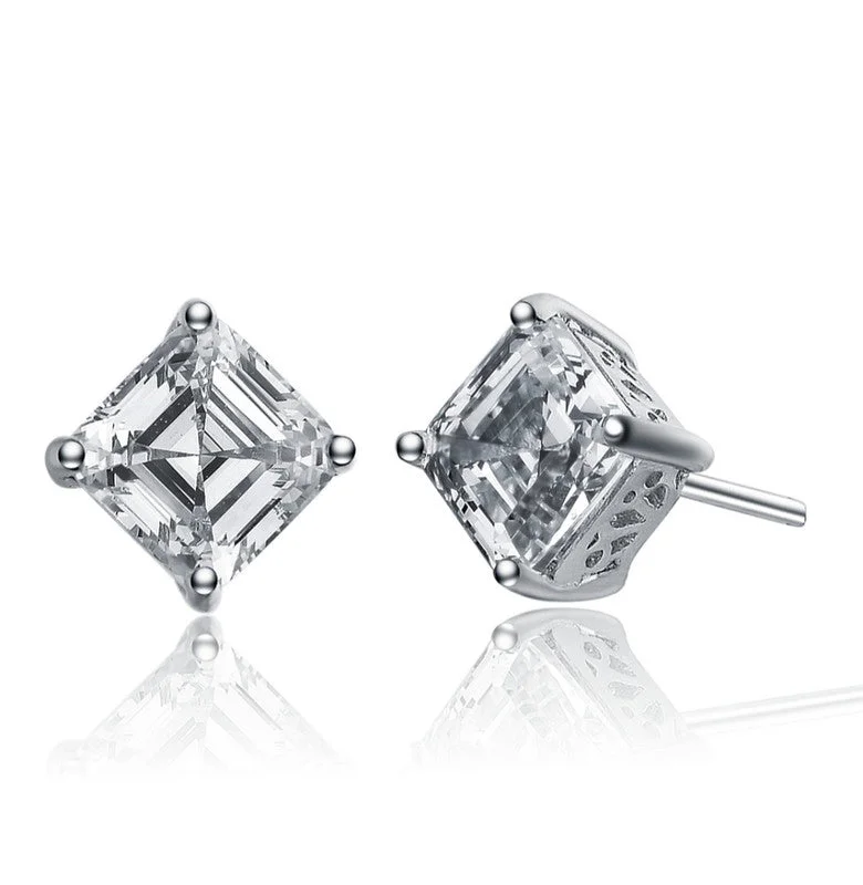 Retro Stud Earrings for Nostalgia -GENEVIVE Sterling Silver Cubic Zirconia Square Stud Earrings