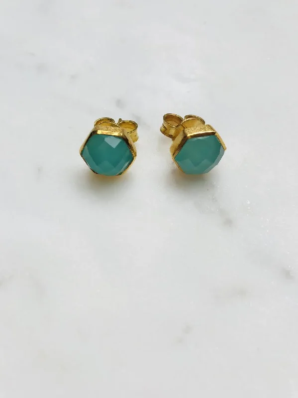 Stud Earrings with Rhinestones -Hexagon Stone Stud Earrings