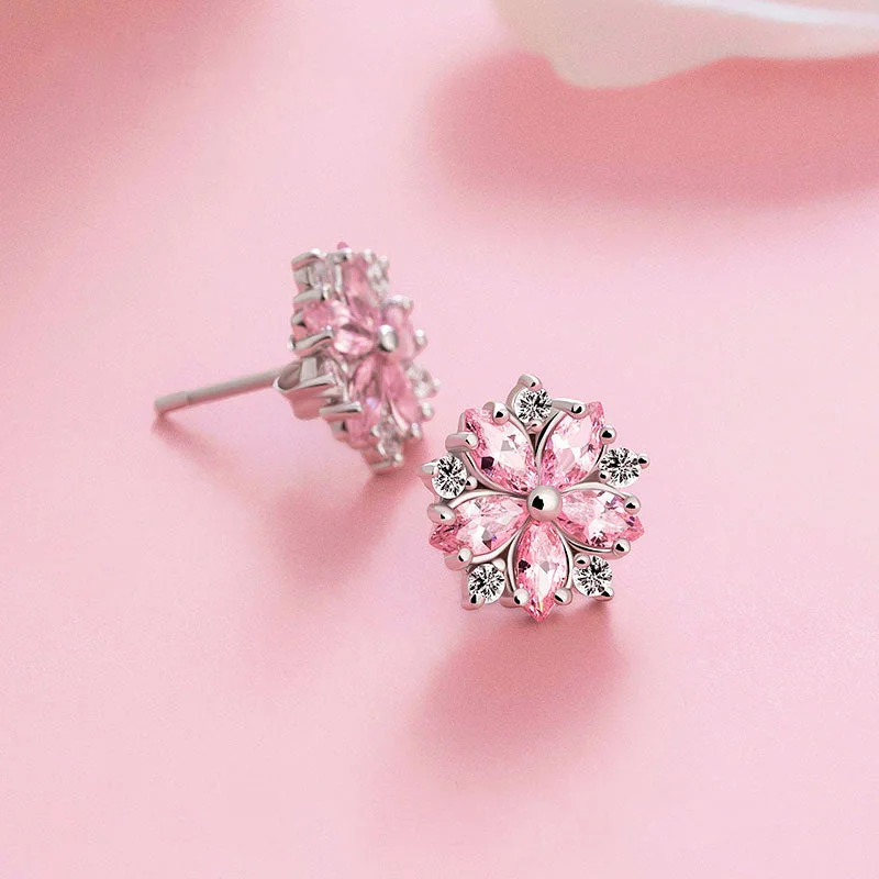 Stud Earrings for Party Look -Sakura Zircon Stud Earrings in Sterling Silver Jewelry Accessories Gifts Women