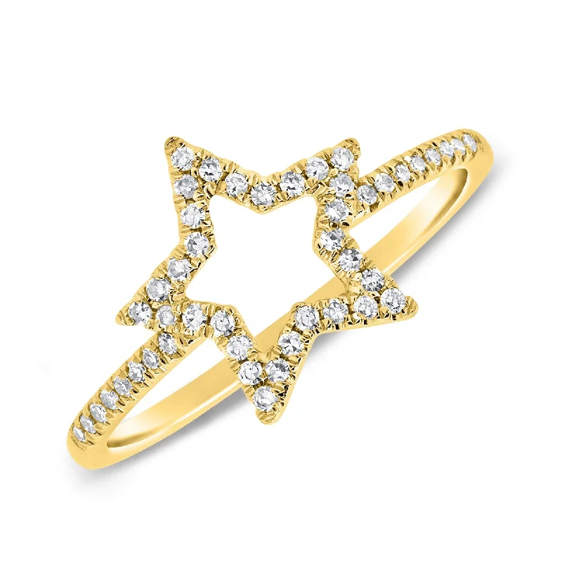 Rings with wide bands for statement wear -Joelle Collection Diamond Open Star Diamond Ring 14K Gold