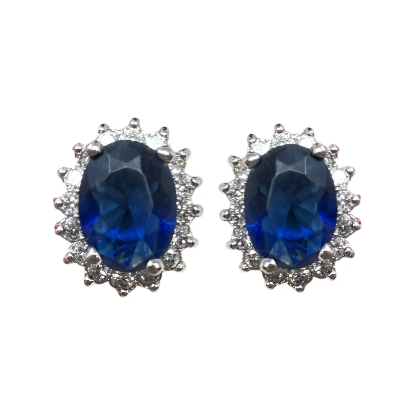 Stud Earrings for Shopping Trip -Blue CZ Stone Stud Earrings By Unbranded