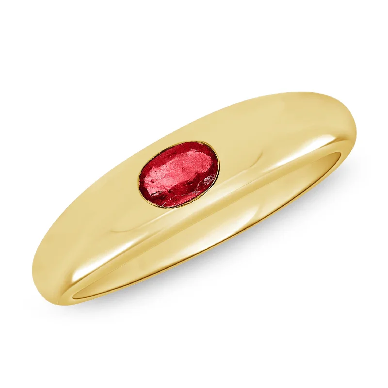 Rings with floral halo diamond arrangements -Minimalist Oval Ruby Band Ring in 14K Gold