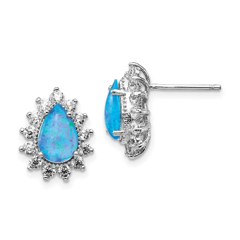 Triangular Stud Earrings for Edge -Curata Cheryl M 925 Sterling Silver Cubic Zirconia and Lab Simulated Blue Opal Stud Earrings - 14.23x1