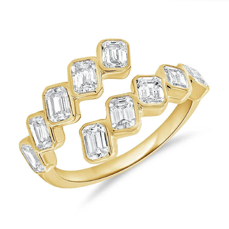 Rings with gothic rose quartz for drama -Contemporary 14K Gold Emerald-Cut Diamond Wrap Ring with 1.58 Carats