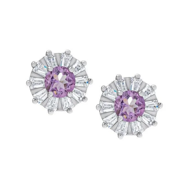 Stud Earrings for Shopping Trip -Victoria Townsend .925 Sterling Silver Amethyst & Cubic Zirconia Flower Stud Earrings - Purple