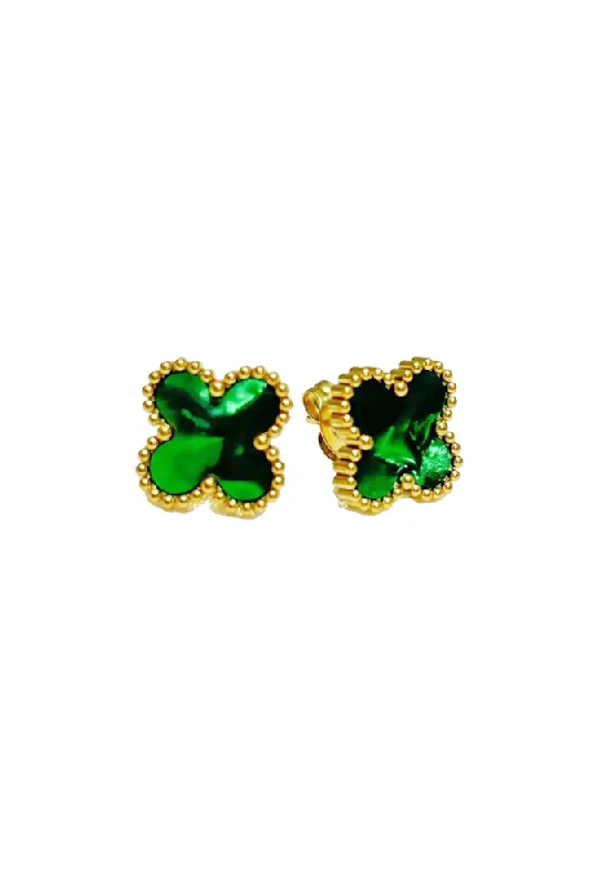 Stud Earrings for Work Attire -Green Clover Stud Earrings By Susan Rose