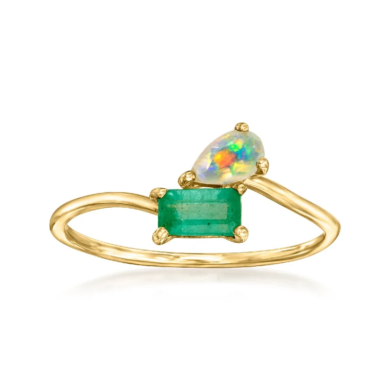 Rings with carved onyx for bold sleekness -RS Pure by Ross-Simons Opal and . Emerald Toi Et Moi Ring in 14kt Yellow Gold