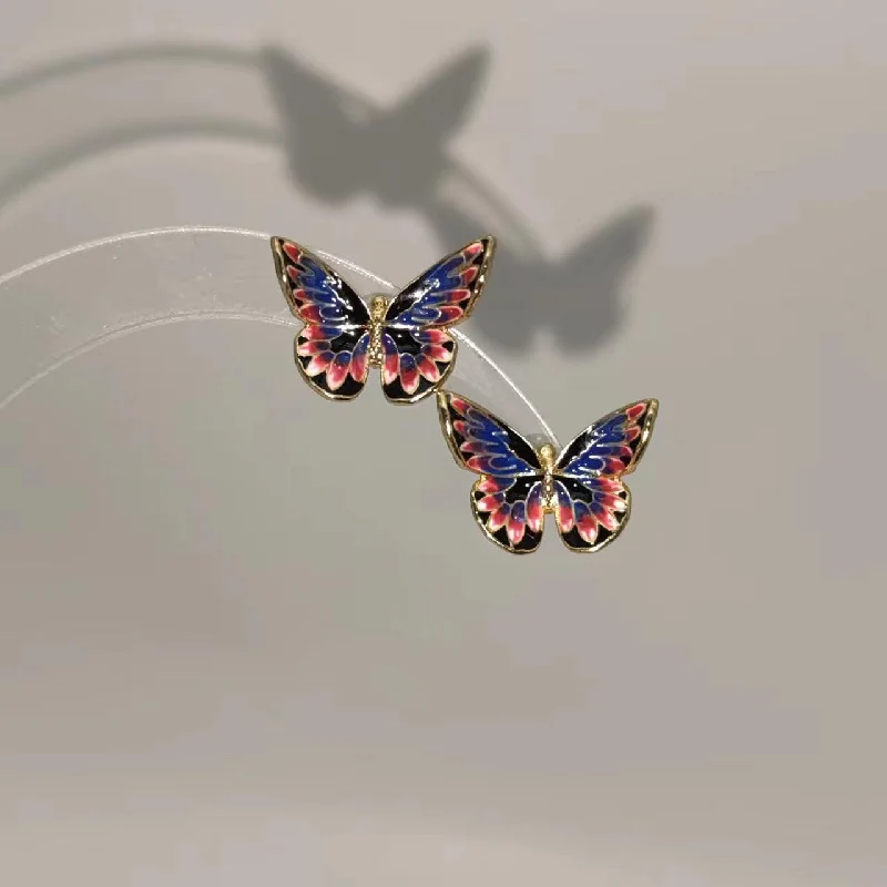 Round Stud Earrings for Classic -Cherry Blossom Colorful Butterfly Stud Earrings