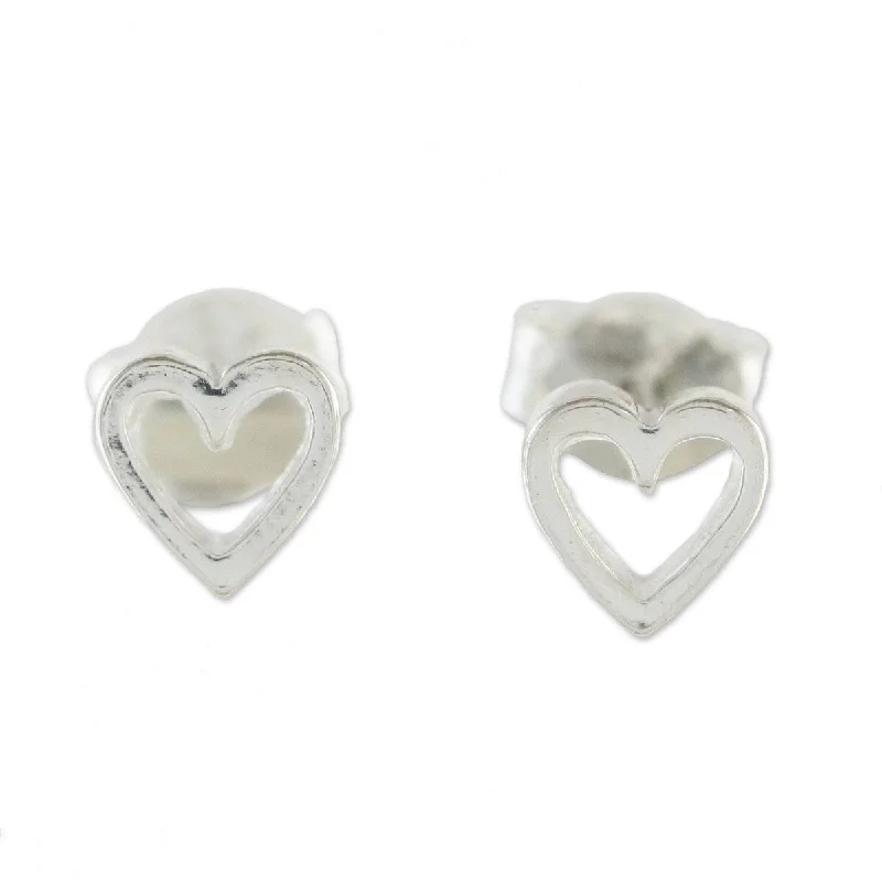 Heart Shaped Stud Earrings for Love -NOVICA Take My Heart, Sterling silver stud earrings - 0.2*0.2