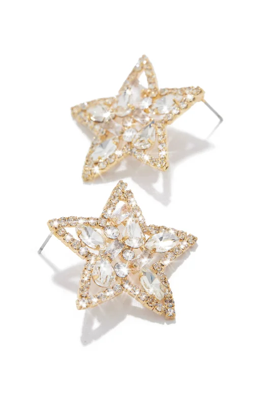 Stud Earrings with Floral Motifs -Rockstar Embellished Star Stud Earrings - Gold