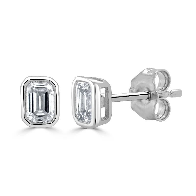 Stud Earrings with Abstract Designs -Joelle Collection Diamond Emerald Cut Stud Earrings 1/2 cttw 14K Gold