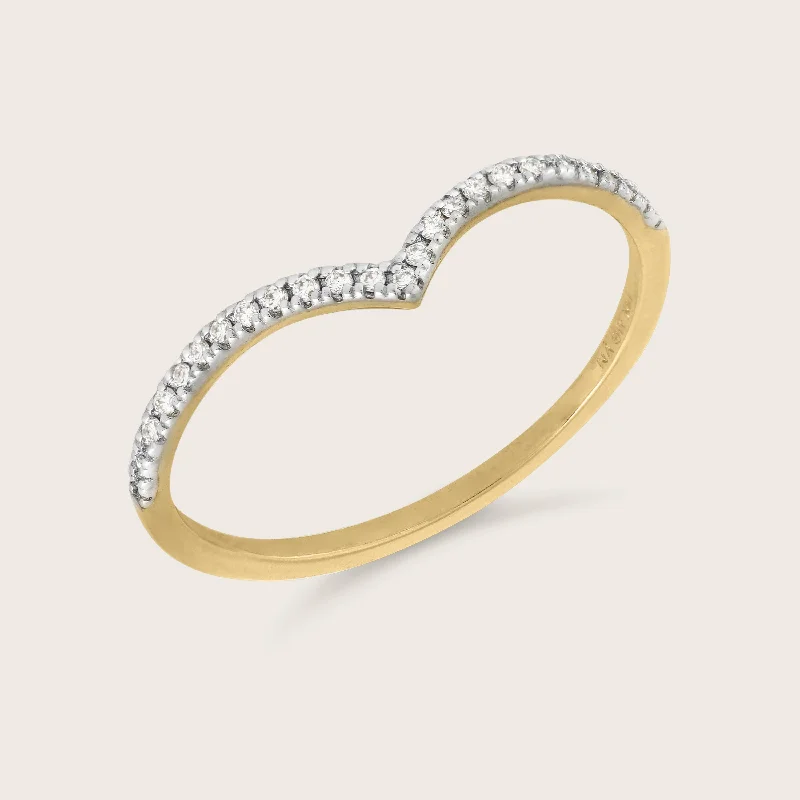 Rings with sunstone gems for fiery sparkle -14k Yellow Gold Pavé Lab Grown Diamond Wishbone Stacking Ring