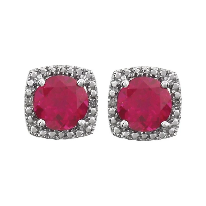 Rings with bold ruby stones for drama -Curata 925 Sterling Silver Round 6mm Created Ruby Polished Created Ruby and .015 Dwt Diamond Halo Earring