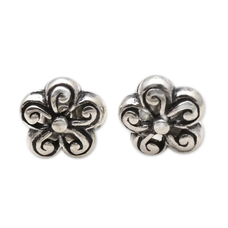 Stud Earrings for Prom Night -Novica Handmade Small Curls Sterling Silver Stud Earrings