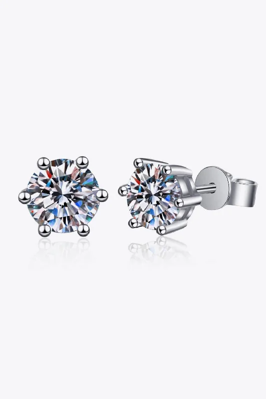 Stud Earrings with Gemstones and Beads -925 Sterling Silver 6-Prong 2 Carat Moissanite Stud Earrings