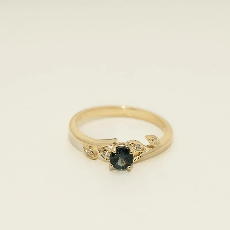 Rings with rough sapphire for rugged chic -Teal Sapphire Ring in 14kt Yellow Gold with Diamonds (.02 cttw)