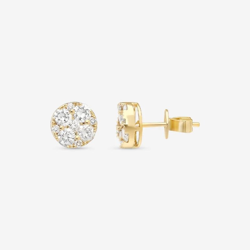 Punk Stud Earrings with Spikes -Ina Mar 18K Yellow Gold Diamond 1.39ct.twd. Cluster Stud Earrings AER-9122-Y