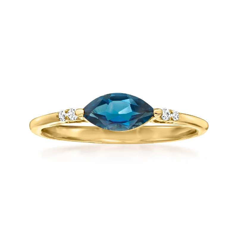 Rings with hammered silver for rustic appeal -RS Pure by Ross-Simons London Blue Topaz Ring With Diamond Accents in 14kt Yellow Gold