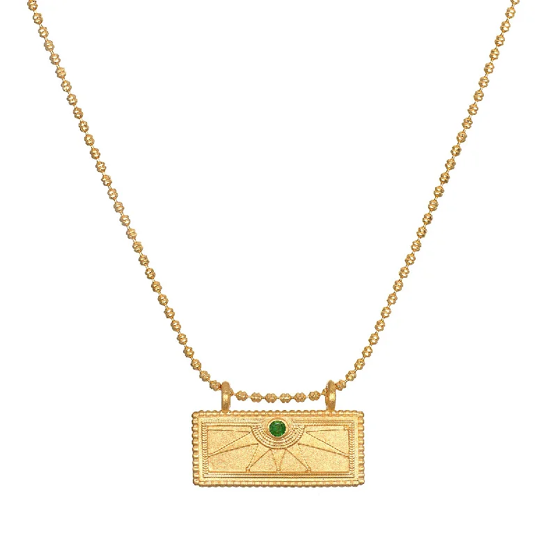 Best necklaces and pendants with intricate beadwork for a bohemian-inspired look-May Emerald Sunburst Birthstone Tablet Necklace