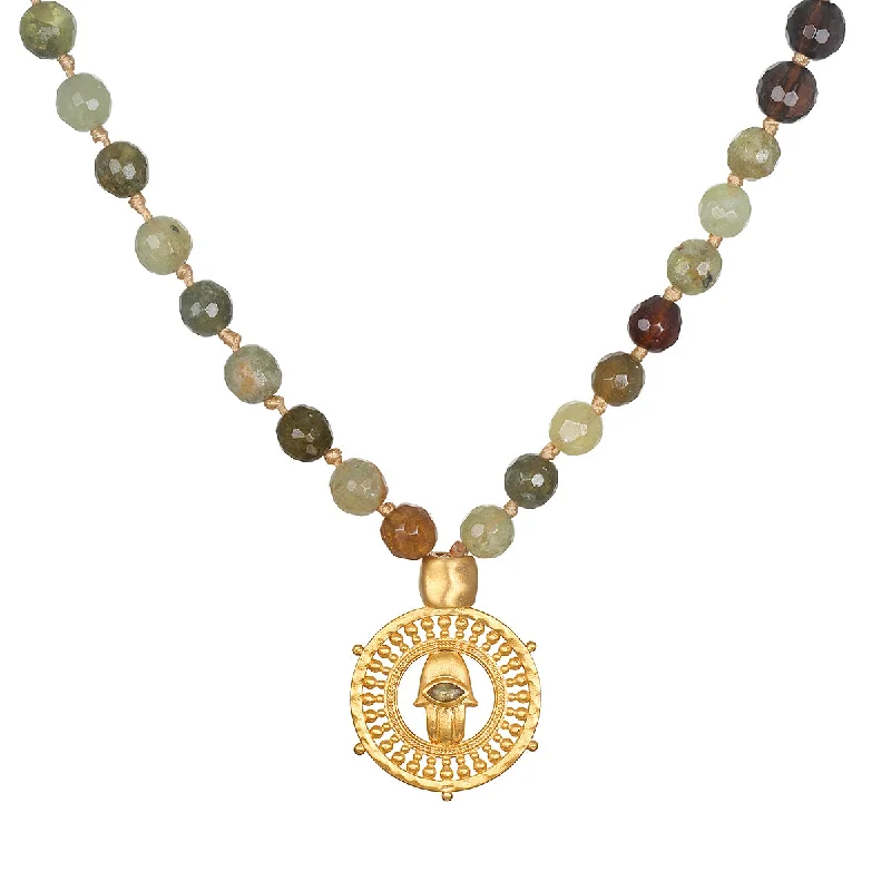 Best necklaces and pendants for everyday wear with minimalist designs-Inhabit Your Power Smokey Quartz Green Garnet Mala