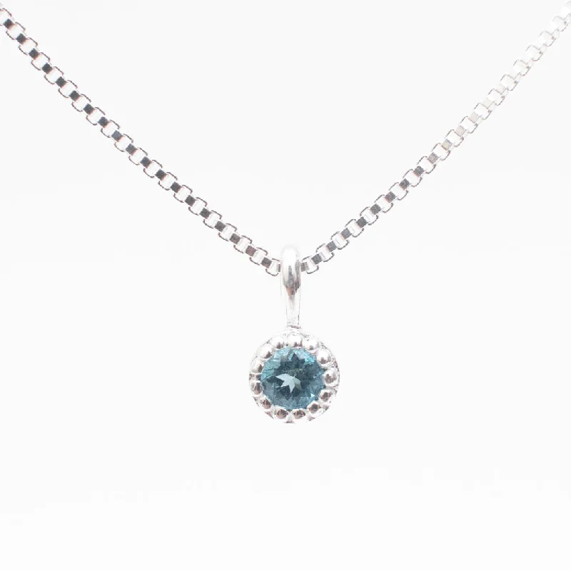 Best necklaces and pendants for weddings with matching designs for bride and groom-Silver Milgrain Edge Round London Blue Topaz Necklace