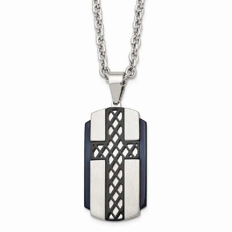 Necklaces and pendants with custom engravings for a personal, meaningful gift-Stainless Steel Brushed and Polished Black IP-plated Cross Necklace