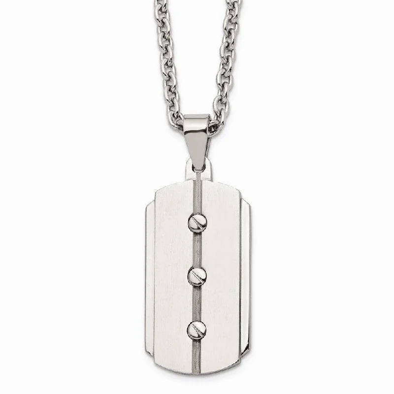 Stylish necklaces and pendants with diamonds for a glamorous and elegant look-Stainless Steel Brushed and Polished Dog Tag Necklace