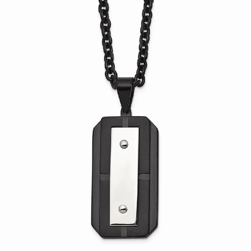 Personalized necklaces and pendants with name engravings for a custom touch-Stainless Steel Brushed Polished Black IP-plated Dog Tag Necklace