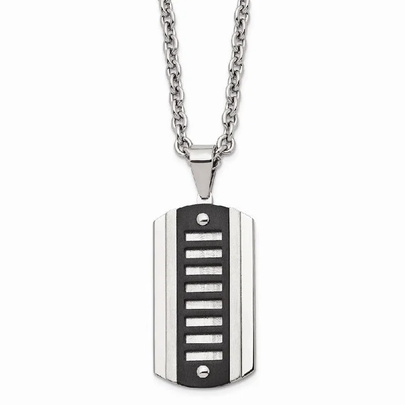 Necklaces and pendants with lock and key designs for a symbolic gesture-Stainless Steel Brushed & Polished Black Ip-plated Dog Tag Necklace